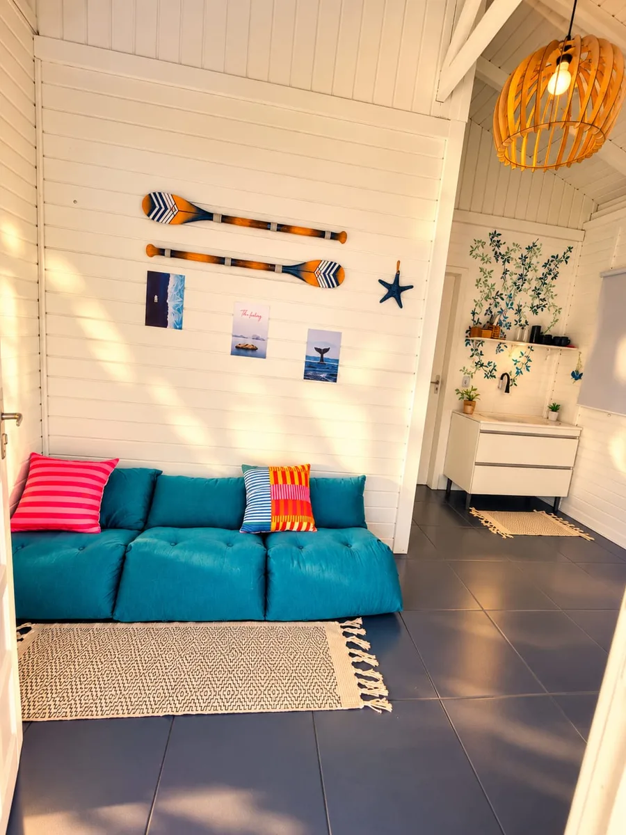Sala de um dos lofts, com sofá-cama