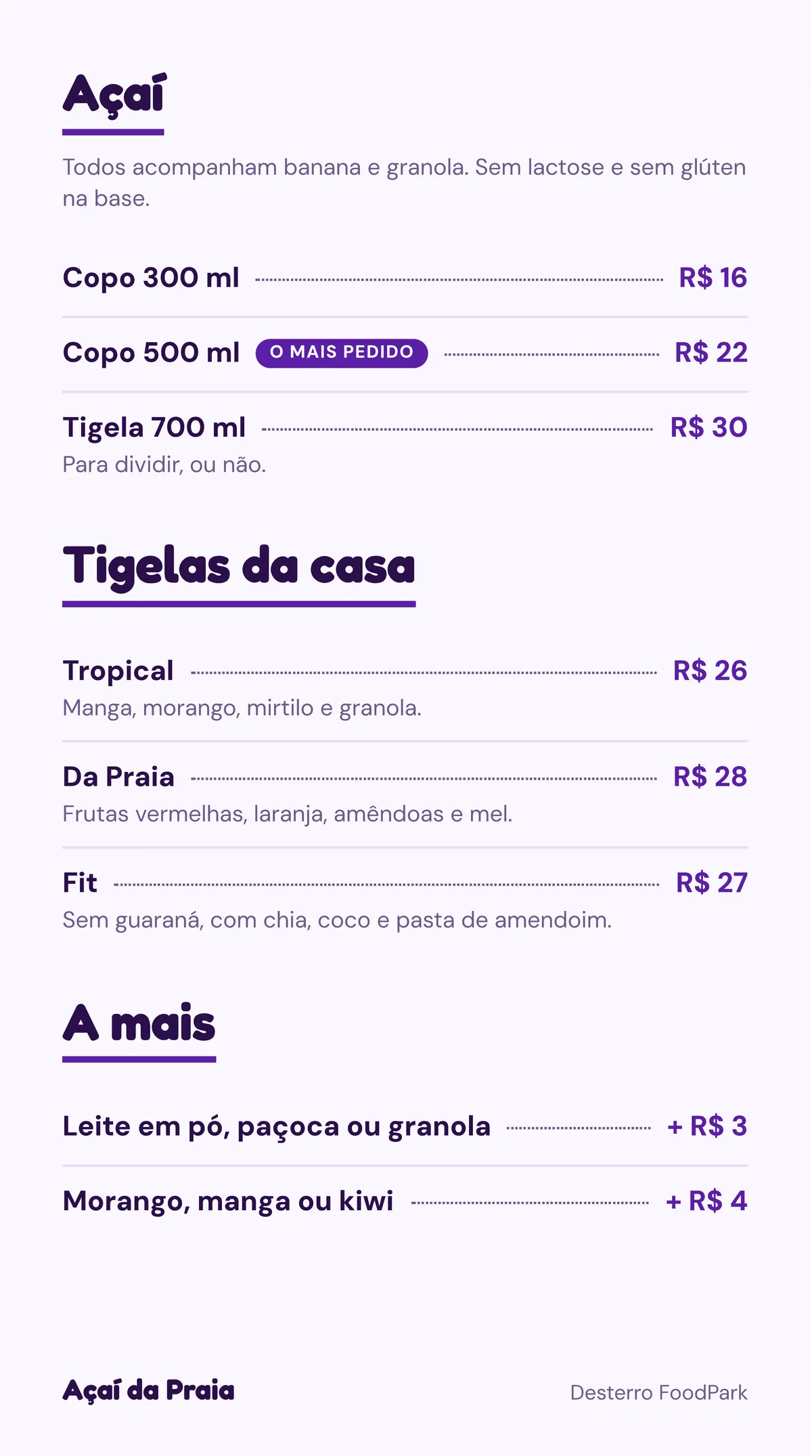 Açaí da Praia: cardápio, página 3 de 4