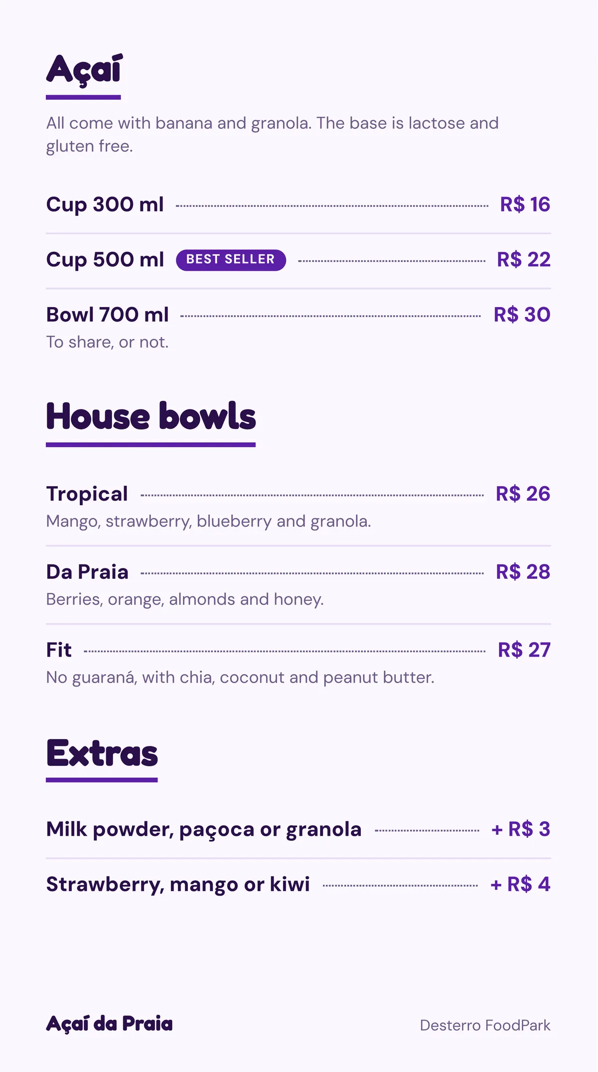 Açaí da Praia: menu, page 3 of 4