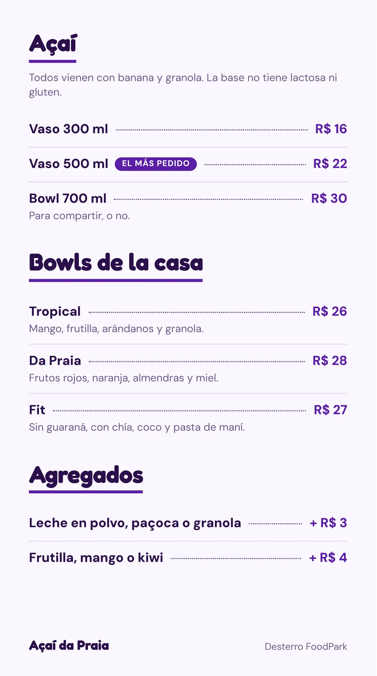 Açaí da Praia: menú, página 3 de 4